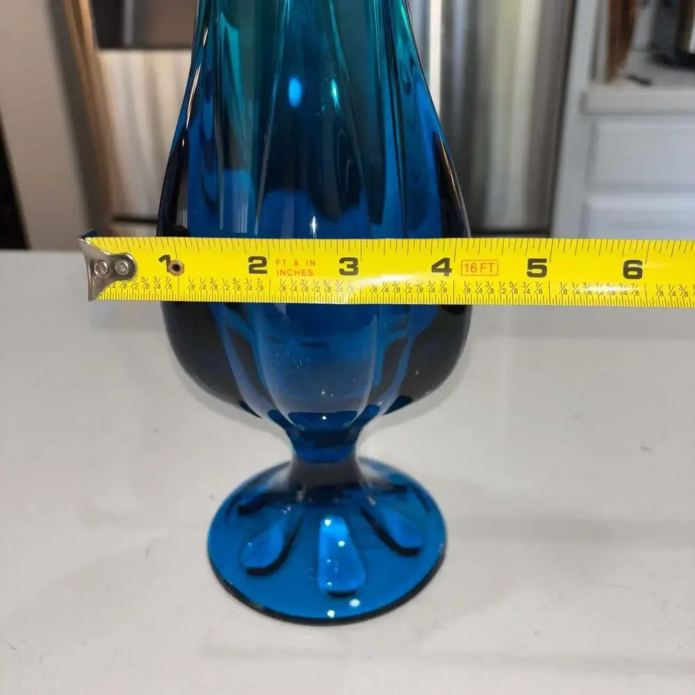 MCM Viking Glass Bluenique 21” Swung Vase Epic 6 Petal Footed Pedestal Excellen